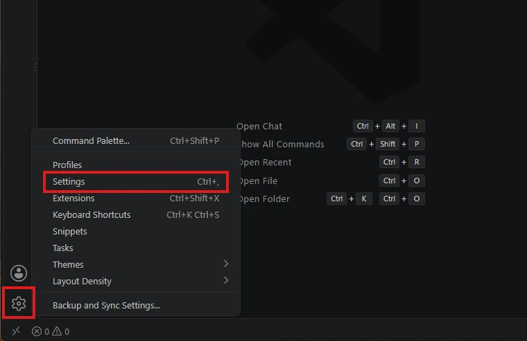 Opening VS Code Settings with the keyboard shortcut